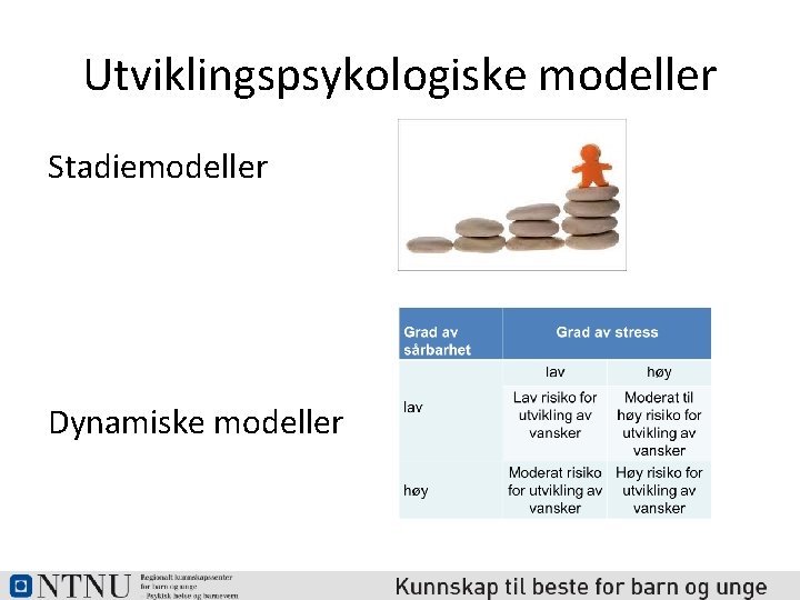 Utviklingspsykologiske modeller Stadiemodeller Dynamiske modeller 