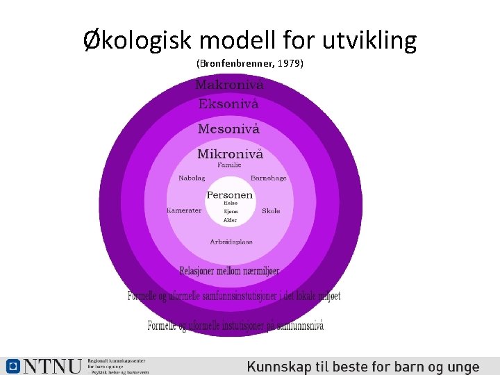 Økologisk modell for utvikling (Bronfenbrenner, 1979) 