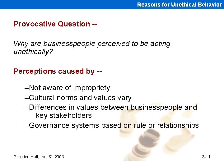 Reasons for Unethical Behavior Provocative Question -Why are businesspeople perceived to be acting unethically?
