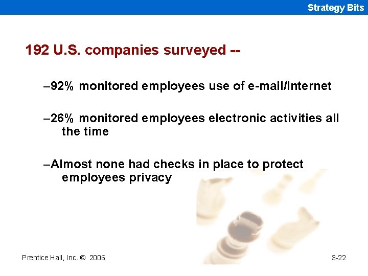 Strategy Bits 192 U. S. companies surveyed -– 92% monitored employees use of e-mail/Internet