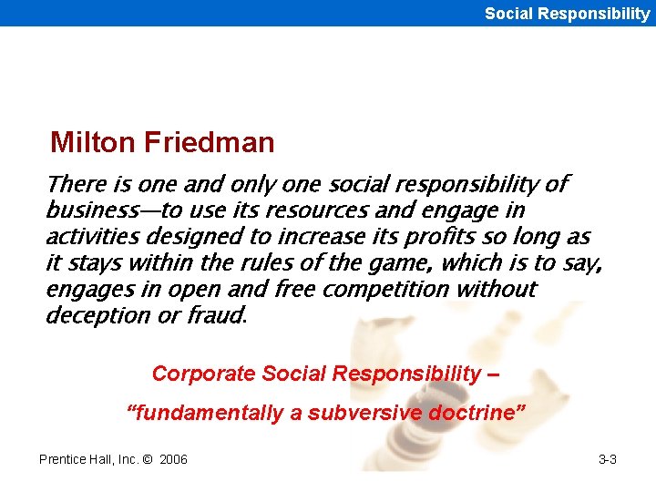 Social Responsibility Milton Friedman There is one and only one social responsibility of business—to