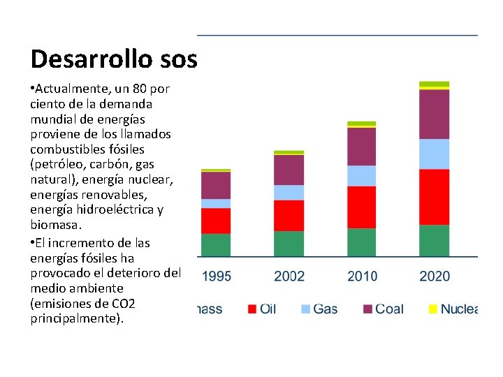 Desarrollo sostenible y energía • Actualmente, un 80 por ciento de la demanda mundial