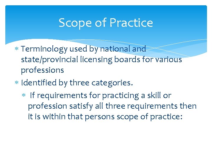 Scope of Practice Terminology used by national and state/provincial licensing boards for various professions