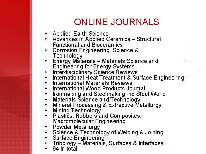 ONLINE JOURNALS • Applied Earth Science • Advances in Applied Ceramics – Structural, Functional