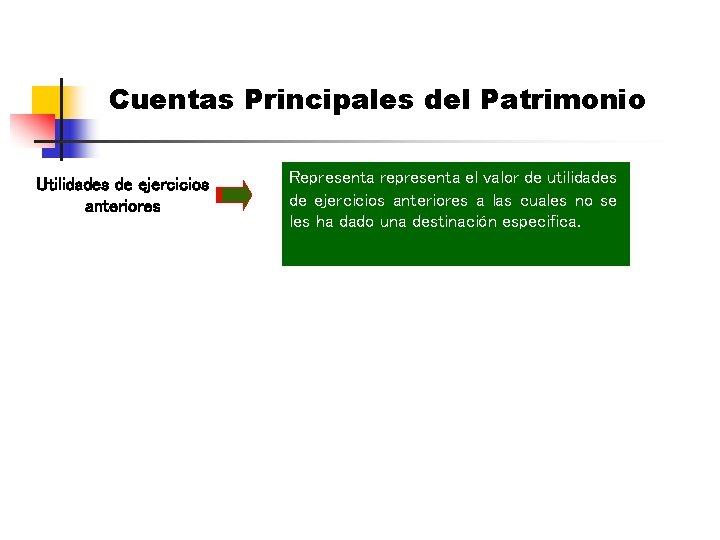 Cuentas Principales del Patrimonio Utilidades de ejercicios anteriores Representa representa el valor de utilidades