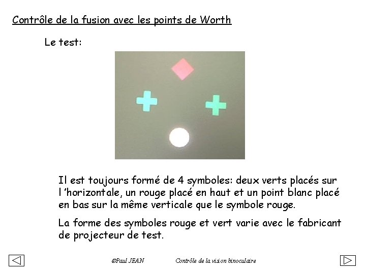 Contrôle de la fusion avec les points de Worth Le test: Il est toujours