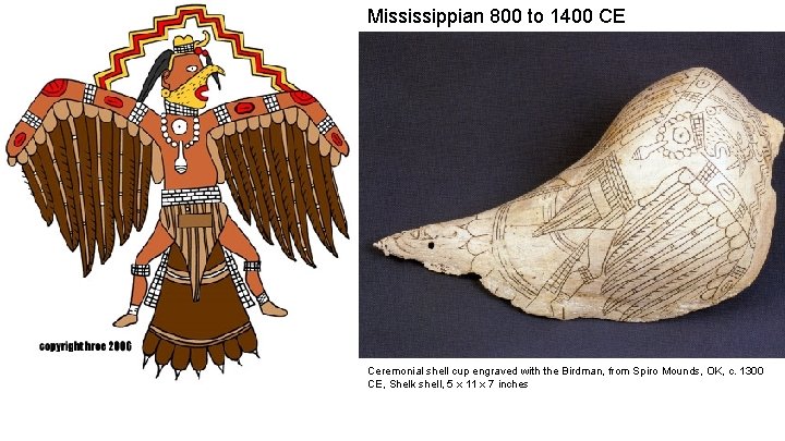 Mississippian 800 to 1400 CE Ceremonial shell cup engraved with the Birdman, from Spiro