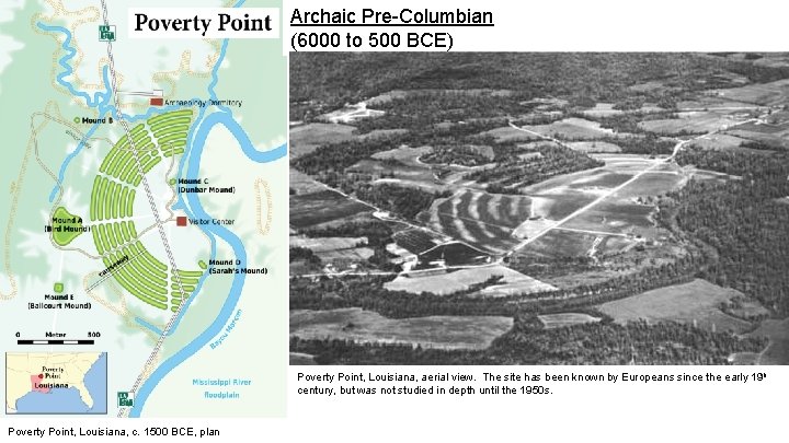 Archaic Pre-Columbian (6000 to 500 BCE) Poverty Point, Louisiana, aerial view. The site has