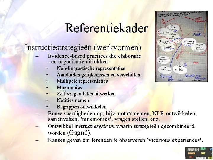 Referentiekader Instructiestrategieën (werkvormen) – Evidence-based practices die elaboratie - en organisatie uitlokken: • •