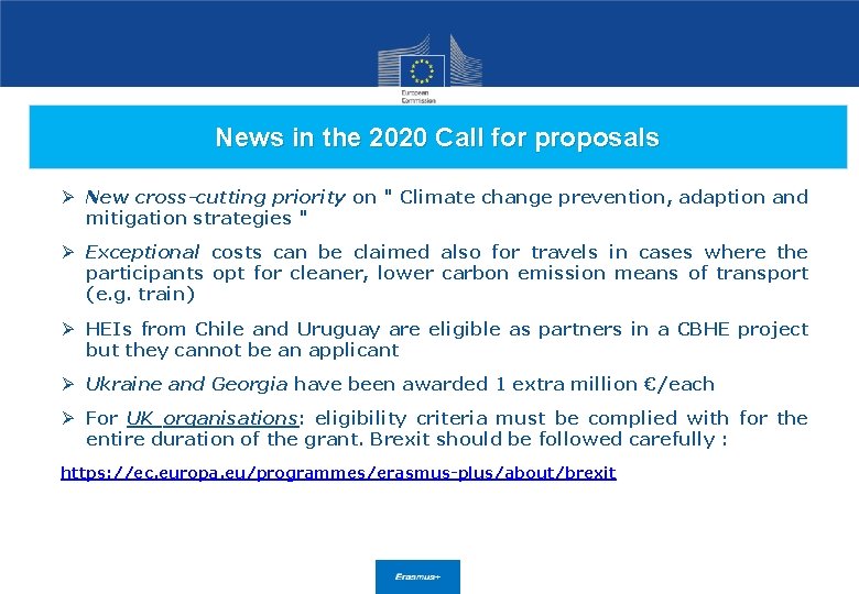 News in the 2020 Call for proposals Ø New cross-cutting priority on " Climate