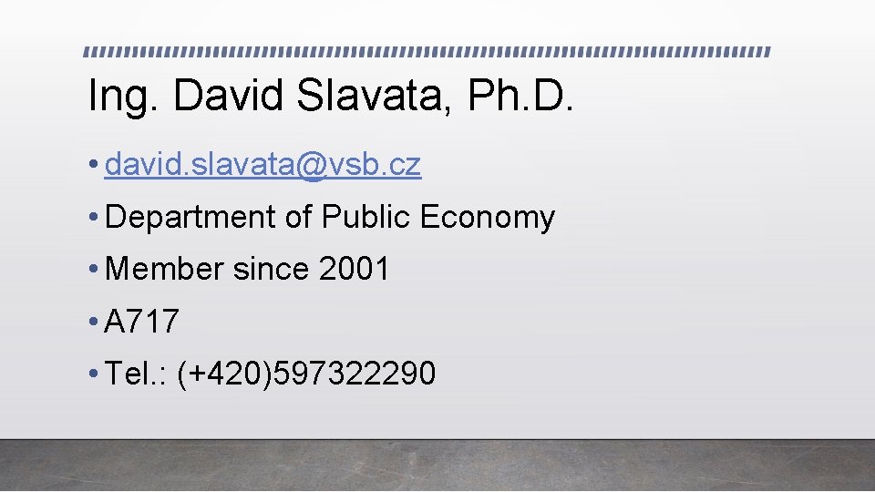 Ing. David Slavata, Ph. D. • david. slavata@vsb. cz • Department of Public Economy