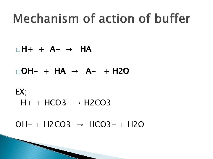 � H+ � OH- + A- → HA + HA → A- + H