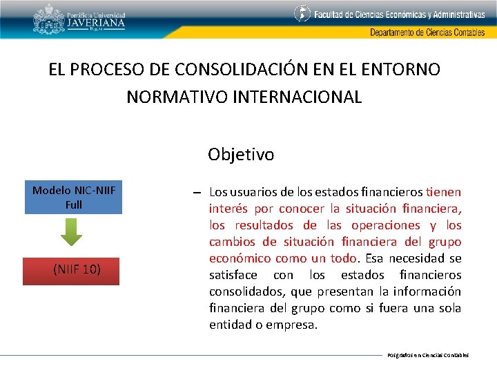 EL PROCESO DE CONSOLIDACIÓN EN EL ENTORNO NORMATIVO INTERNACIONAL Objetivo Modelo NIC-NIIF Full (NIIF