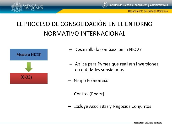 EL PROCESO DE CONSOLIDACIÓN EN EL ENTORNO NORMATIVO INTERNACIONAL Modelo NICSP – Desarrollada con