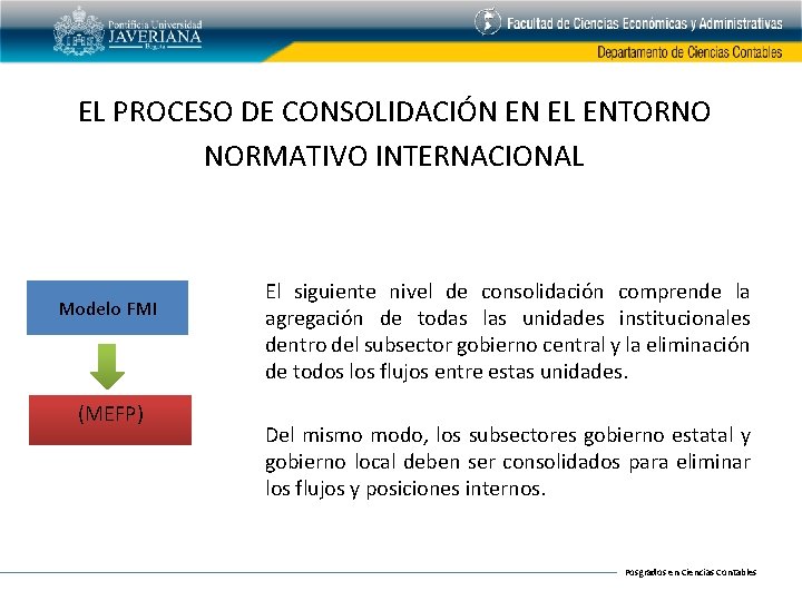 EL PROCESO DE CONSOLIDACIÓN EN EL ENTORNO NORMATIVO INTERNACIONAL Modelo FMI (MEFP) El siguiente