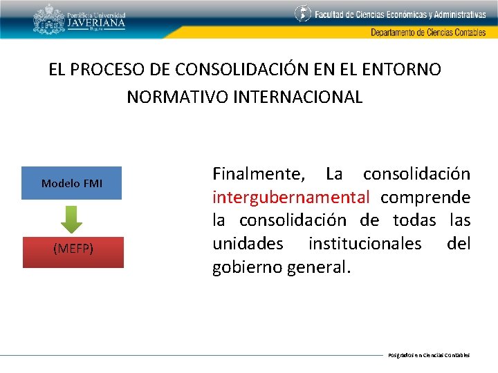 EL PROCESO DE CONSOLIDACIÓN EN EL ENTORNO NORMATIVO INTERNACIONAL Modelo FMI (MEFP) Finalmente, La