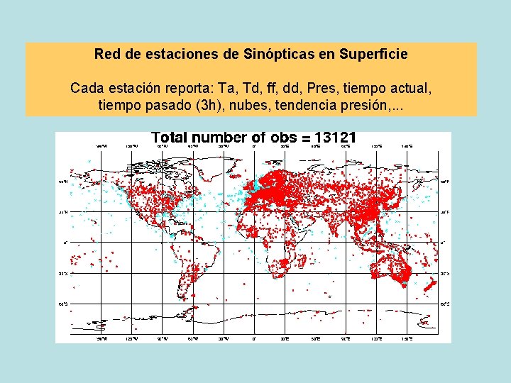 Red de estaciones de Sinópticas en Superficie Cada estación reporta: Ta, Td, ff, dd,