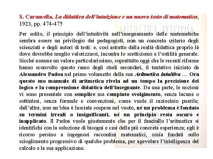 S. Caramella, La didattica dell’intuizione e un nuovo testo di matematica, 1923, pp. 474