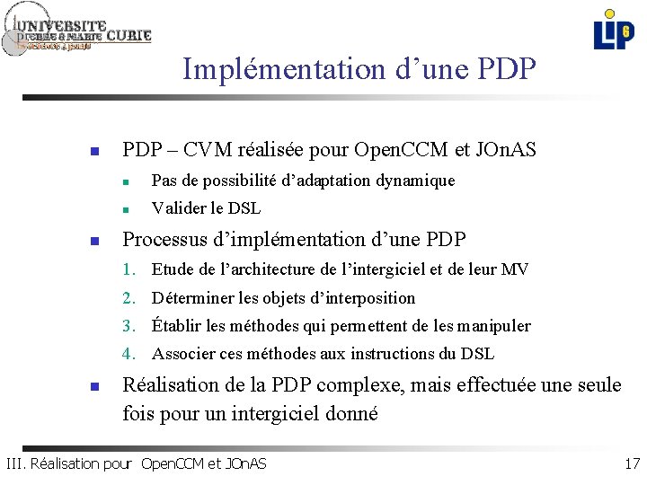 Implémentation d’une PDP n n PDP – CVM réalisée pour Open. CCM et JOn.