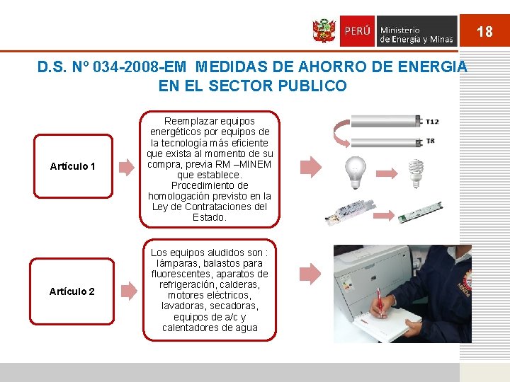 18 D. S. Nº 034 -2008 -EM MEDIDAS DE AHORRO DE ENERGIA EN EL