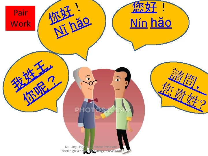 Pair Work ！ 好 你 ăo h ĭ N , 王 姓 ？ 我