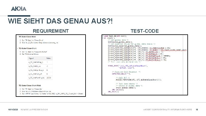 WIE SIEHT DAS GENAU AUS? ! REQUIREMENT 10/11/2020 NOM DE LA PRÉSENTATION TEST-CODE IINSERT