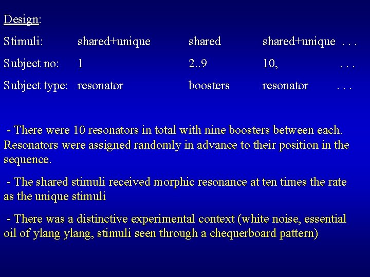 Design: Stimuli: shared+unique . . . Subject no: 1 2. . 9 10, .