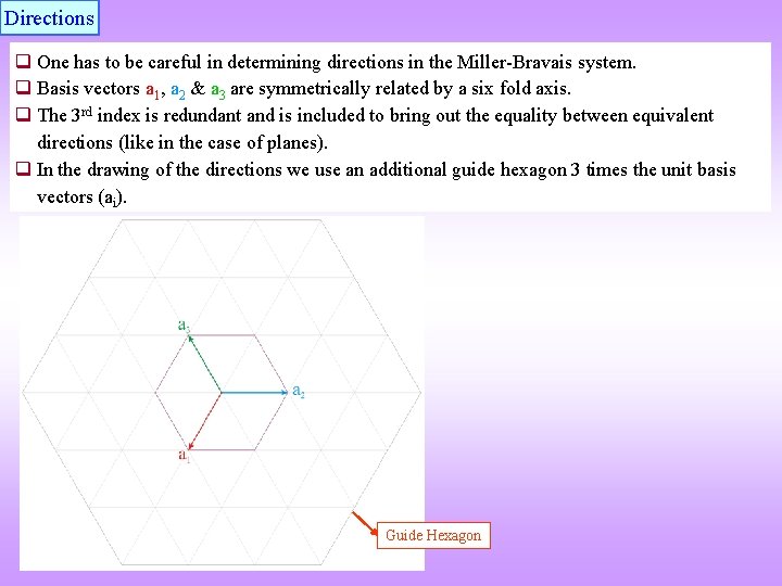 Directions q One has to be careful in determining directions in the Miller-Bravais system.