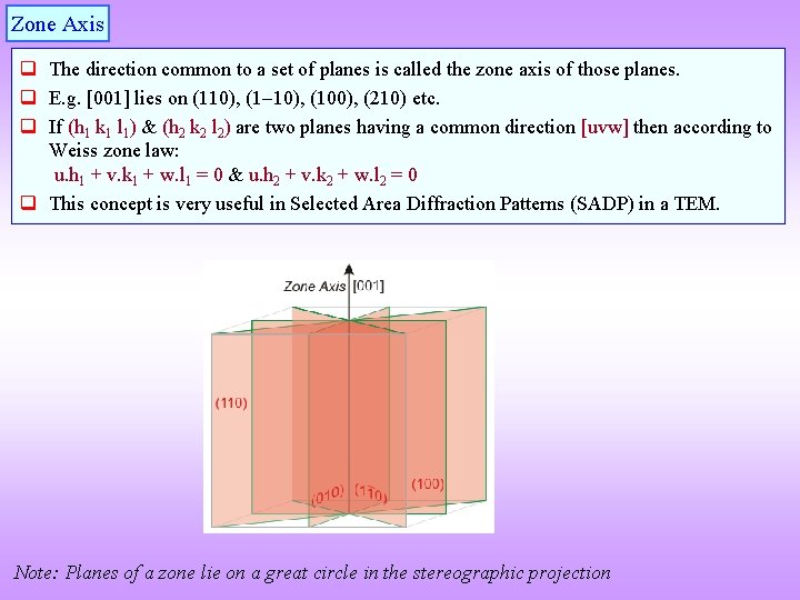 Zone Axis q The direction common to a set of planes is called the