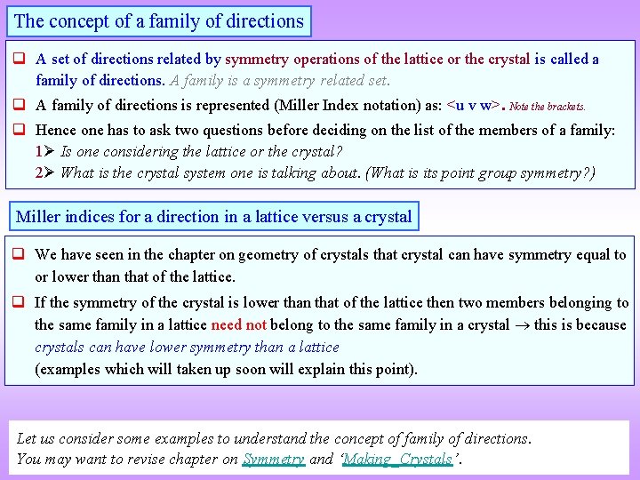 The concept of a family of directions q A set of directions related by