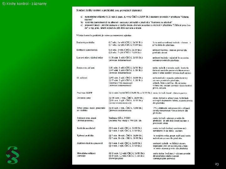 5) Knihy kontrol - záznamy 23 