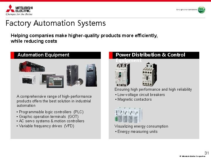 Factory Automation Systems Helping companies make higher-quality products more efficiently, while reducing costs Automation