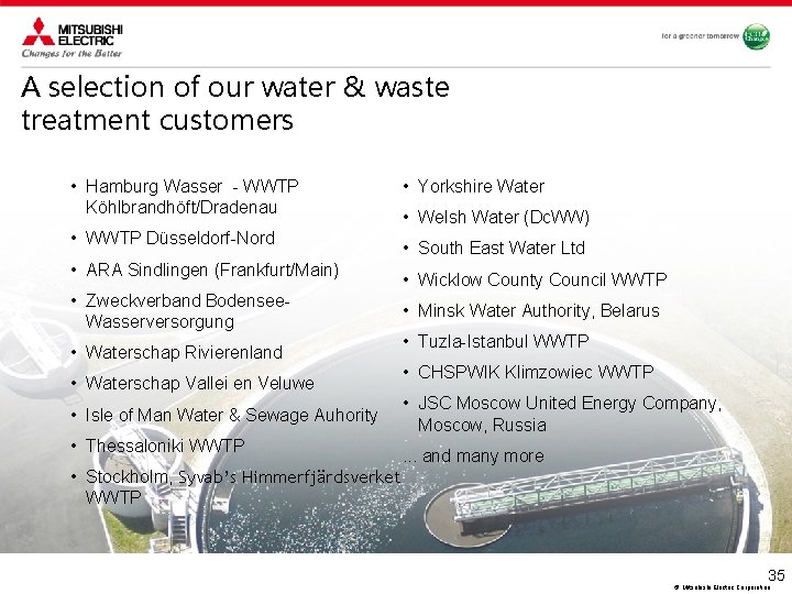 A selection of our water & waste treatment customers • Hamburg Wasser - WWTP