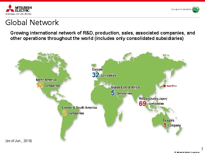 Global Network Growing international network of R&D, production, sales, associated companies, and other operations