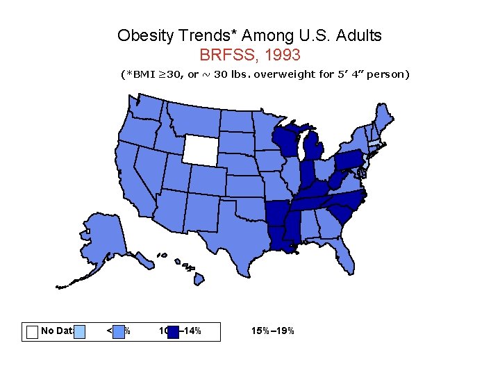 Obesity Trends* Among U. S. Adults BRFSS, 1993 (*BMI ≥ 30, or ~ 30