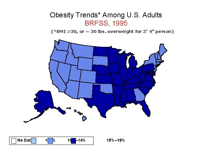 Obesity Trends* Among U. S. Adults BRFSS, 1995 (*BMI ≥ 30, or ~ 30