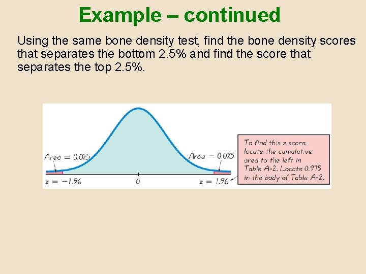 Example – continued Using the same bone density test, find the bone density scores