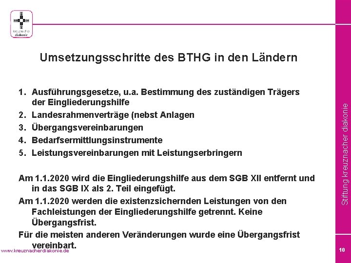 1. Ausführungsgesetze, u. a. Bestimmung des zuständigen Trägers der Eingliederungshilfe 2. Landesrahmenverträge (nebst Anlagen