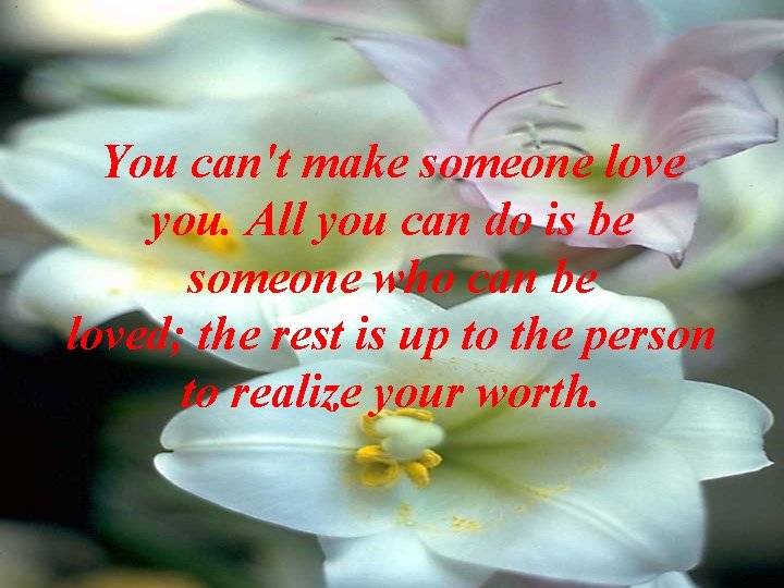 You can't make someone love you. All you can do is be someone who