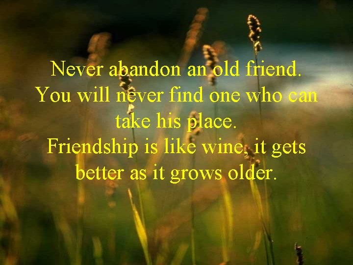 Never abandon an old friend. You will never find one who can take his
