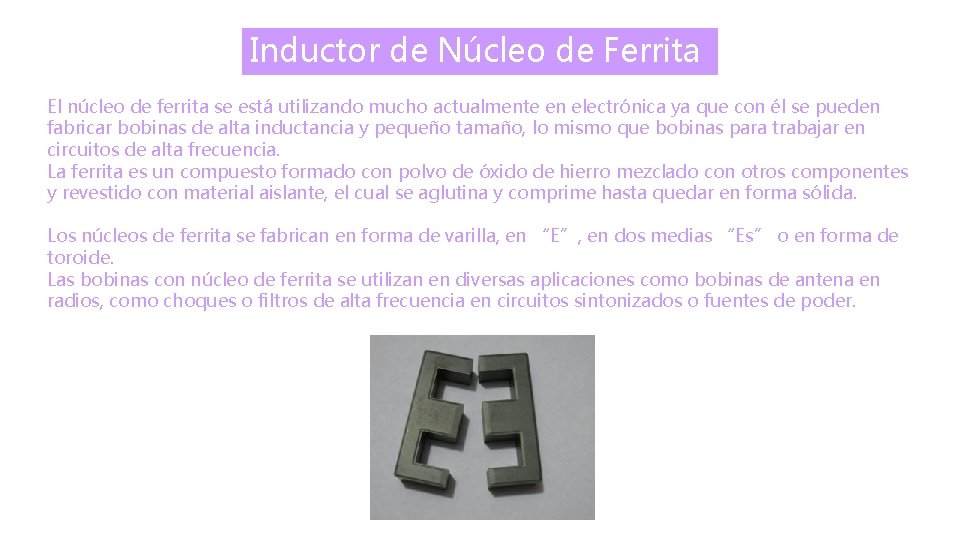 Inductor de Núcleo de Ferrita El núcleo de ferrita se está utilizando mucho actualmente