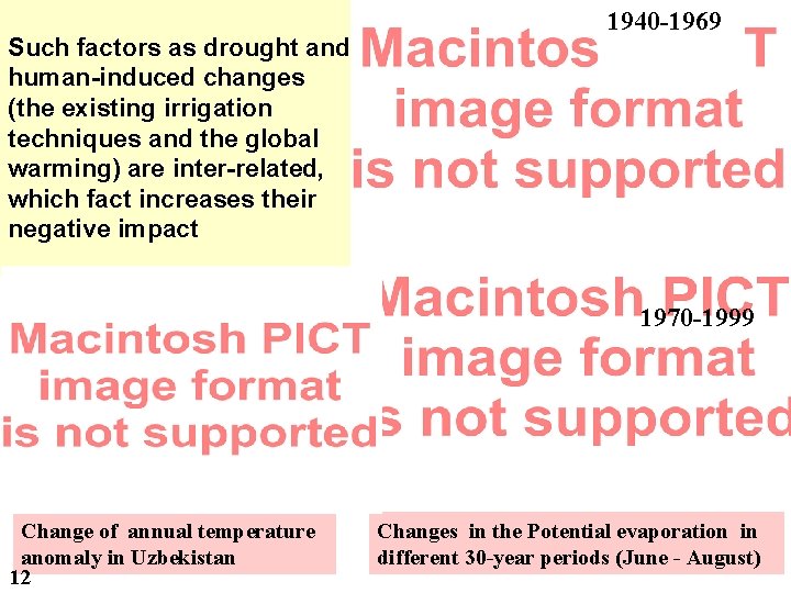 Such factors as drought and human-induced changes (the existing irrigation techniques and the global