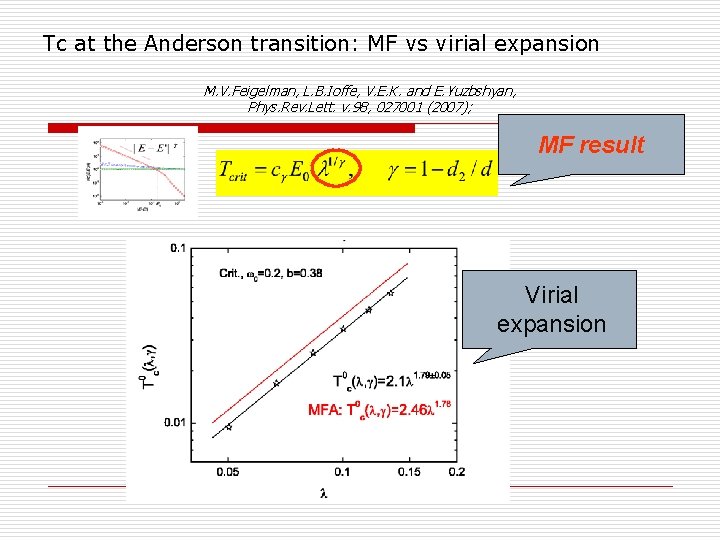 Tc at the Anderson transition: MF vs virial expansion M. V. Feigelman, L. B.