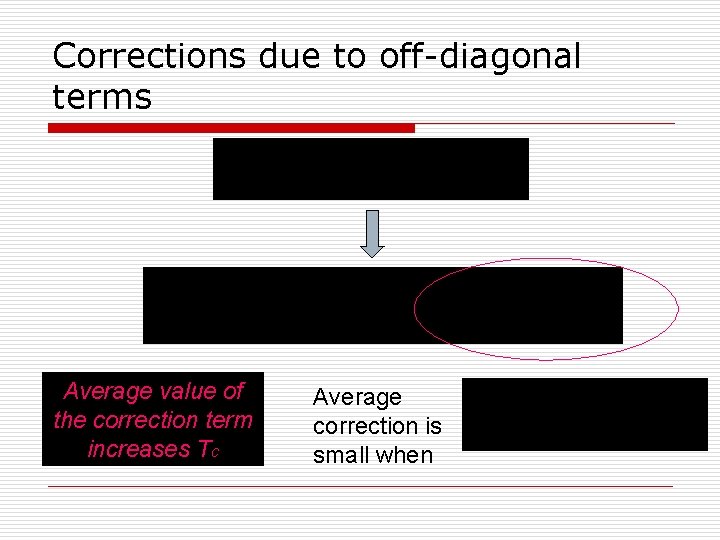 Corrections due to off-diagonal terms Average value of the correction term increases Tc Average