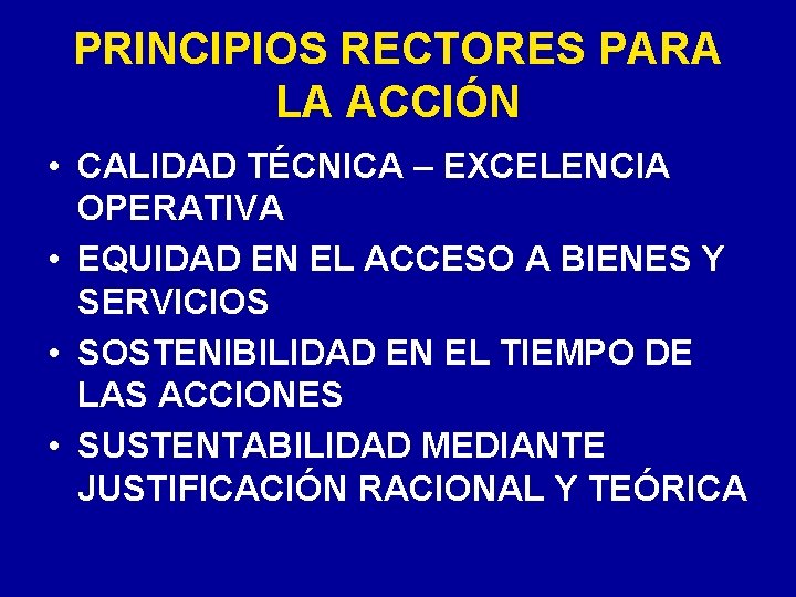 PRINCIPIOS RECTORES PARA LA ACCIÓN • CALIDAD TÉCNICA – EXCELENCIA OPERATIVA • EQUIDAD EN PRINCIPIOS RECTORES PARA LA ACCIÓN • CALIDAD TÉCNICA – EXCELENCIA OPERATIVA • EQUIDAD EN