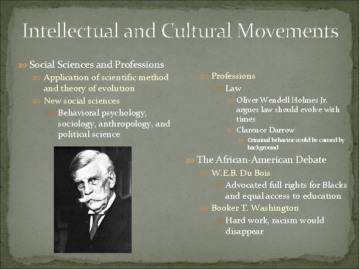 Intellectual and Cultural Movements Social Sciences and Professions Application of scientific method and theory