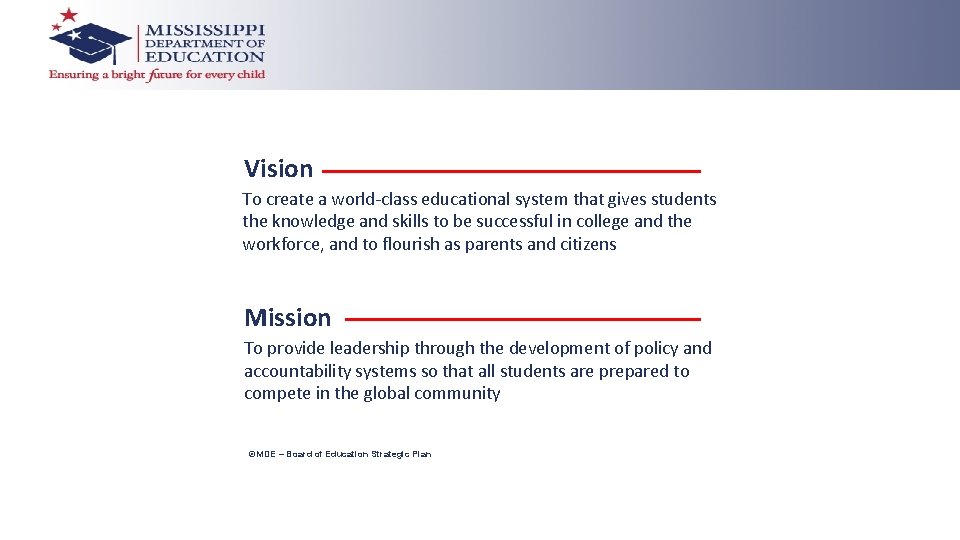 Vision To create a world-class educational system that gives students the knowledge and skills