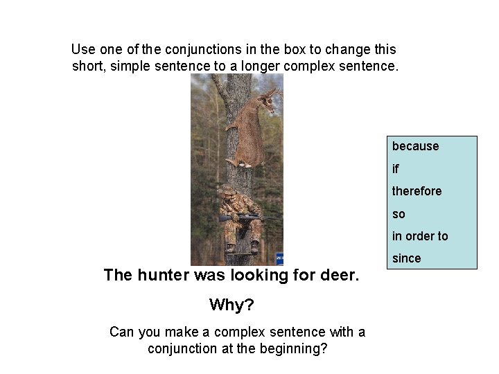 Use one of the conjunctions in the box to change this short, simple sentence