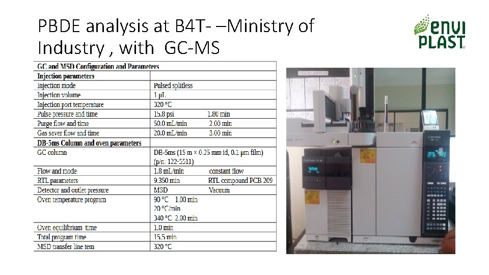 PBDE analysis at B 4 T- –Ministry of Industry , with GC-MS 