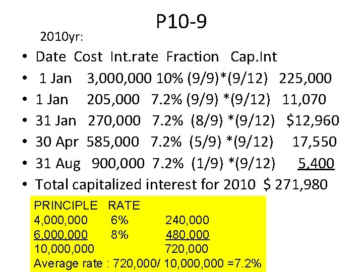 2010 yr: • • P 10 -9 Date Cost Int. rate Fraction Cap. Int